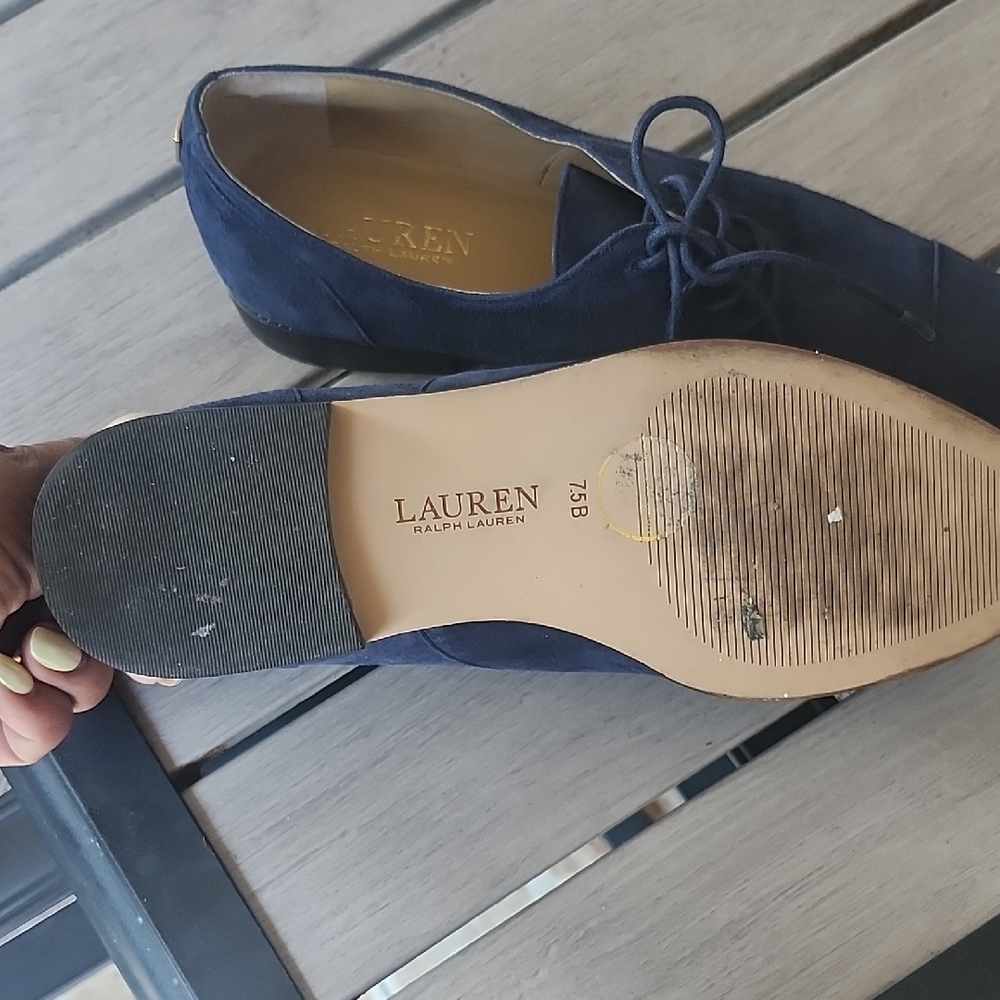 Lauren Ralph Lauren Navy Suede Lace-Up Moccasins - Classic Cap-Toe - Picture 8 of 13